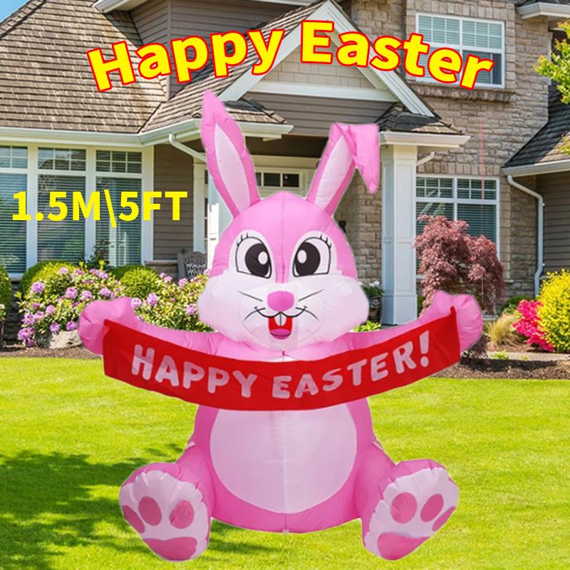 Multitypes Inflatable Toy Giant Rabbit Egg Happy Easter Inflated Model Decoration with LED Lights Bunny Outdoor Yard Bunny Decor