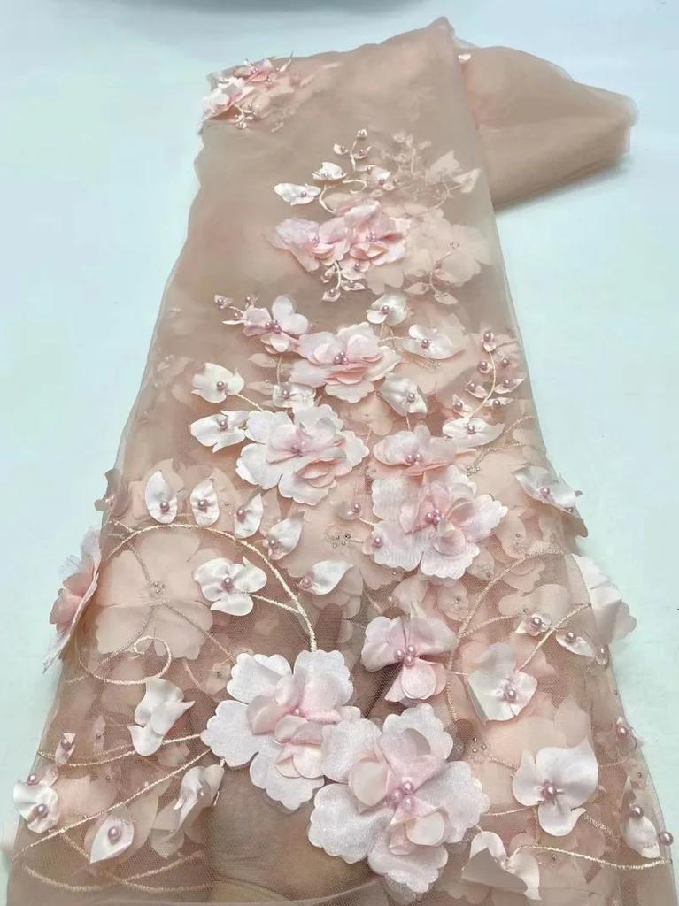 3D Embroidered Flower Mesh Fabric for DIY Sewing Embroidered Lace Clothing Wedding Dress Embroidery Clothing Fabric 5yard