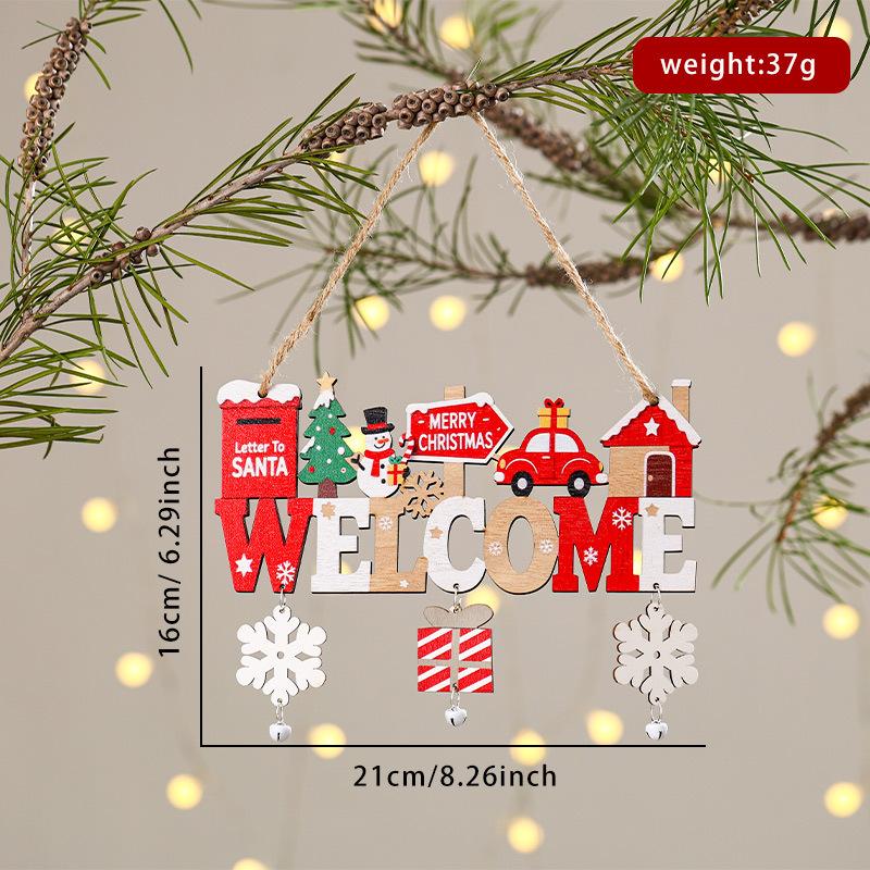 

Christmas Pendant Adjustable Rope Cartoon Wooden with Bell Office Front Desk Gift Box Car Mirror Entryway Bookshelf Xmas Decor