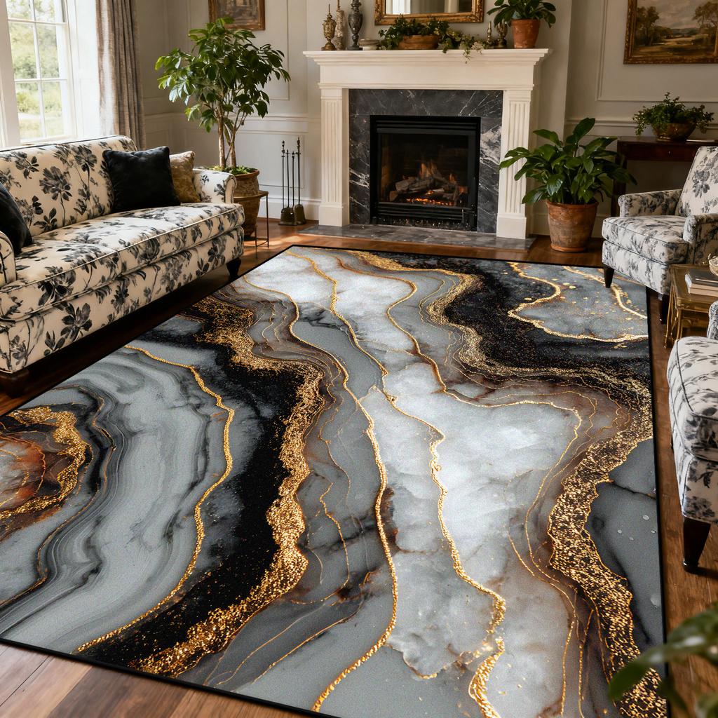 Light Luxury Marble Style Carpet Large Area Living Room Lounge Decoration Rug 200×300cm European Style Bedroom Soft Floor Mat