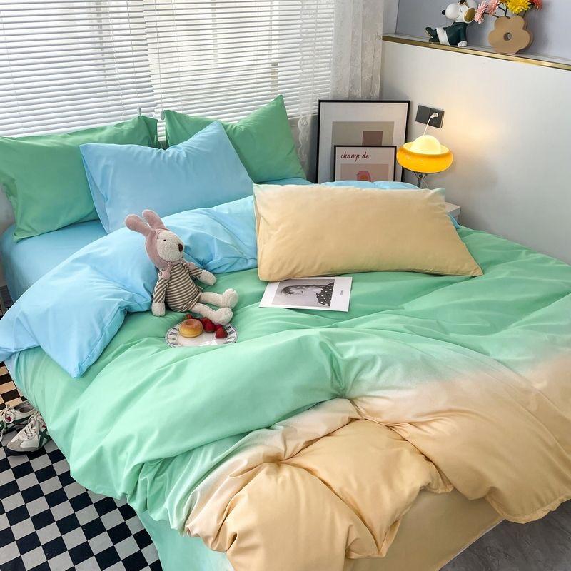 Korean Style Bedding Set Four-piece Gradient Color Bedding Sheet Pillowcase Duvet Cover Set Twin Full Queen King Super King Size