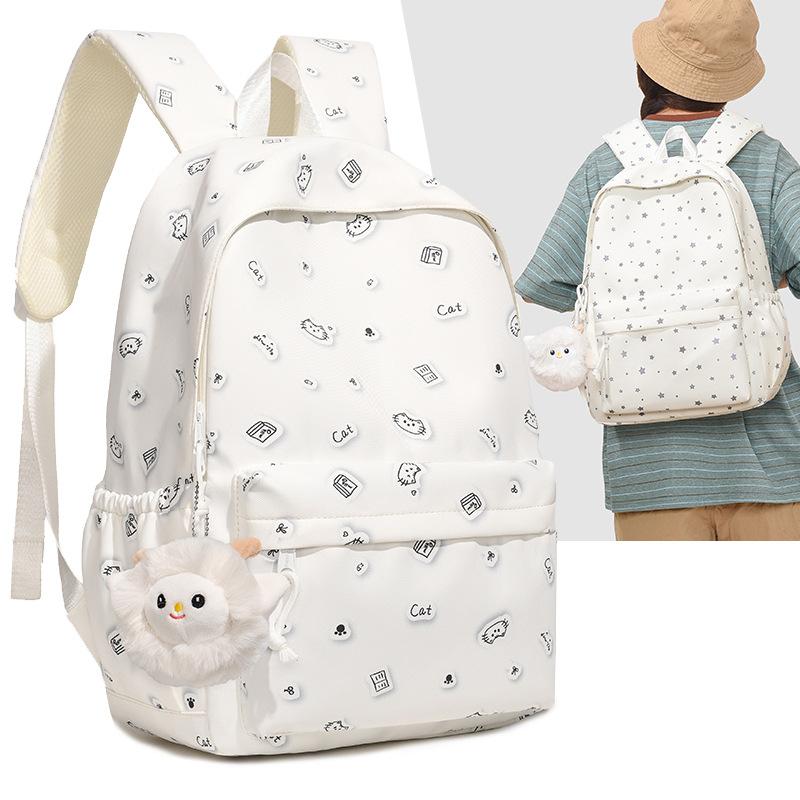 Cute Printed Backpack with Front Pocket and Side Pockets for Students and Daily Use