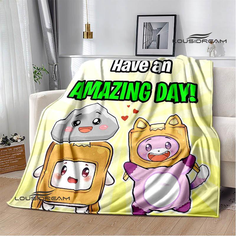 Cute Lankybox Foxy Boxy cartoon Printed blankets Picnic blanket Flannel Warm blanket Travel Blankets bed linings Birthday Gift