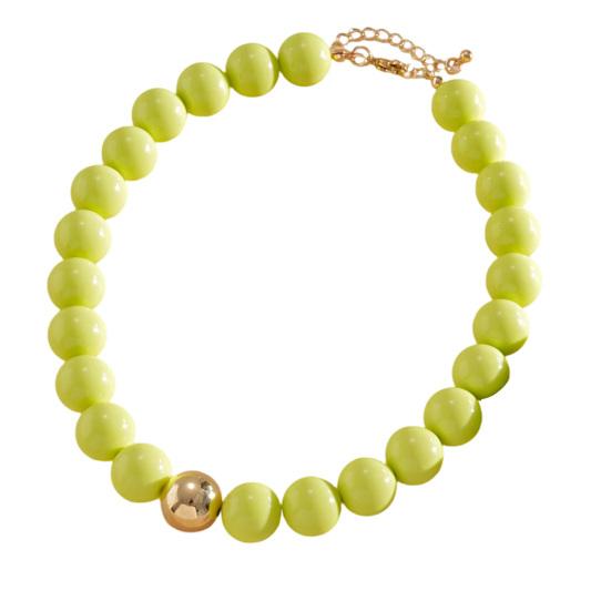 Perlenschmuck für Damen, Acryl-Kettenhalsband mit großen Perlen, Elastisches Armband mit runden Perlen, Sommerliches Retro-Accessoire
