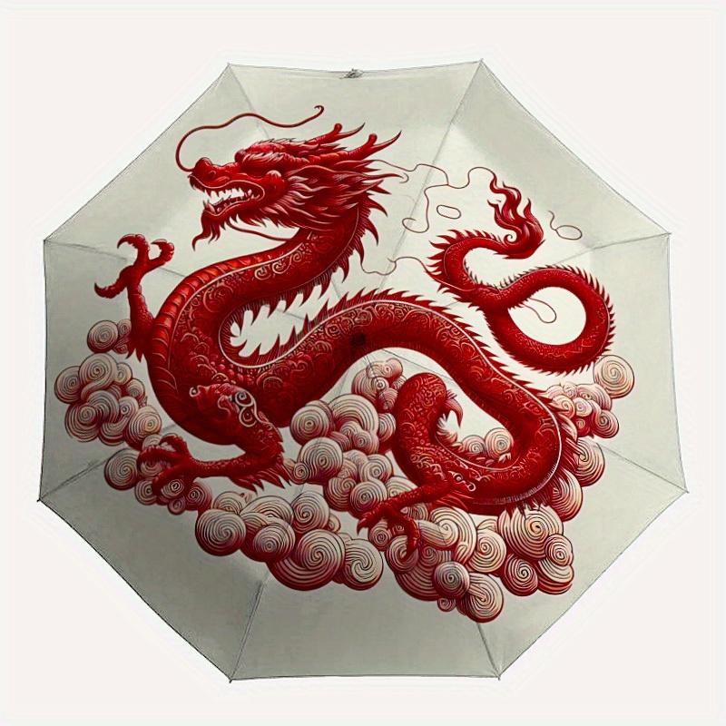 1pc Dragon Clouds Automatic Open/Close Umbrella with Windproof, Functional Design, 8-Rib Sturdy Canopy