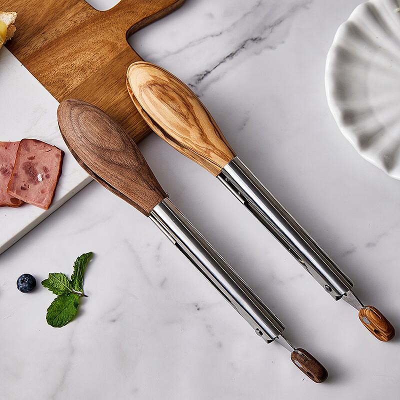 Premium Olive Wood & Stainless Steel Food Tong