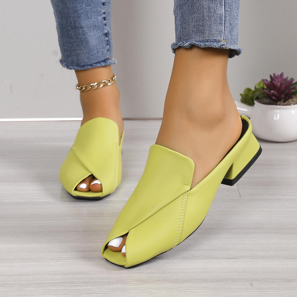 2025 Fashion Half Slippers Female Square Head Personalized Open-toe Square Heel Sandals Fashion Low Heel Outside Wear Slippers