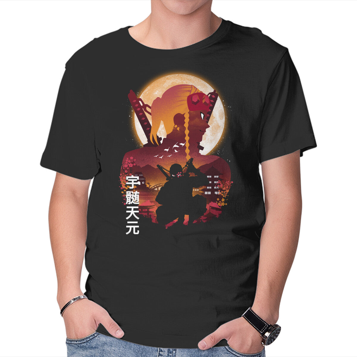 Unisex Crew Neck T-Shirt Tengen Landscape Graphic Short Sleeve Casual Tee XS