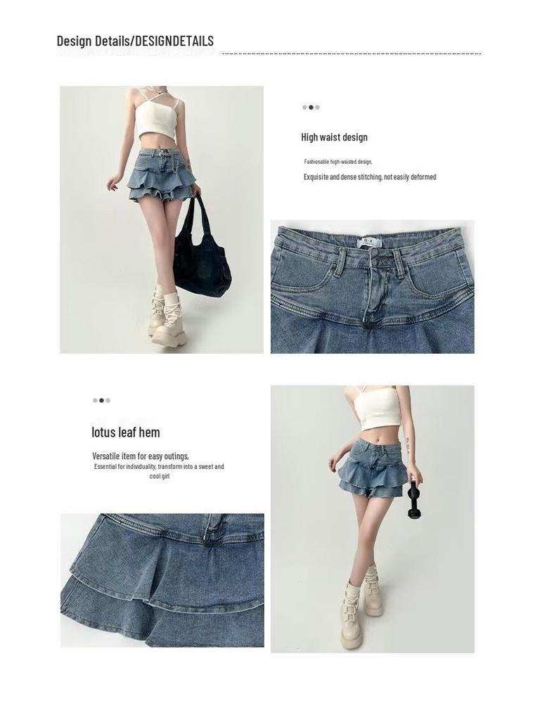Women's High Waist Ruffle Denim Mini Skirt - Summer A-line Bodycon Fishtail