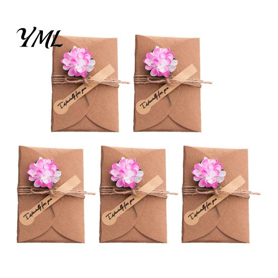 Exquisite Holiday Celebration Cards 5Pcs DIY Dried Flower Greeting Cards, Handmade Note with Artificial Flowers, Jute Twine Romantic Sunflower
