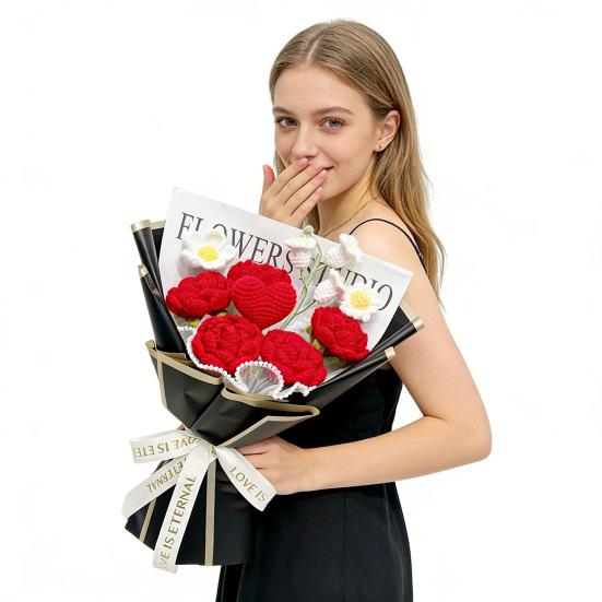 Umělé květiny Ručně háčkovaná kytice květin Měkká bavlněná příze Bezúdržbové Srdce Růže Květina Umělá květina Svatby Výročí Domácí dekorace