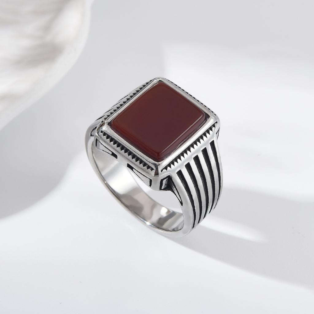R3511 Exquisiter Mode-Herrenring aus Edelstahl mit Achat Tigerauge, Vintage, Direktverkauf ab Werk