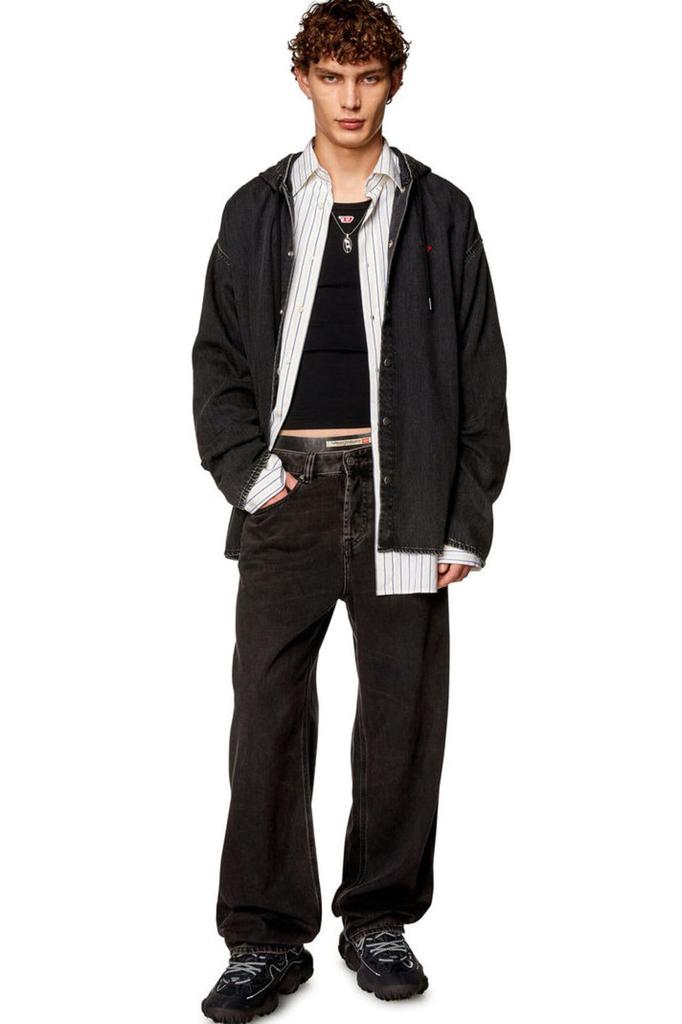 Diesel Men's 2001 D-MACRO Denim Loose Straight Fit, Size A1282109I35, 32 inches, Black, Size 02