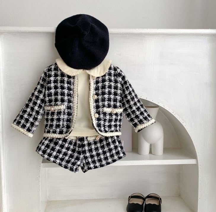Cuddly 80cm Duffle Check Romper Cute Everyday Princess Duffle [Key Shop] Set, Gingham, White, Black, Cotton, Kids' Clothing, Wear, Stylish, Spring,