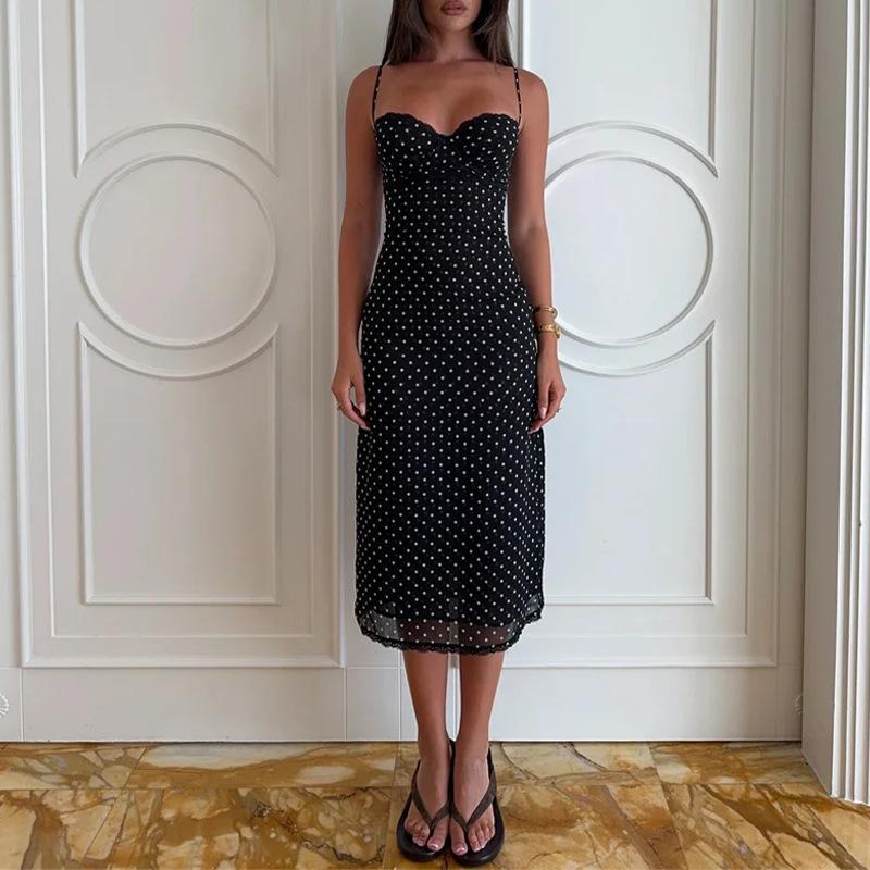 Spring new, sexy and elegant polka dot print halter dress long dress