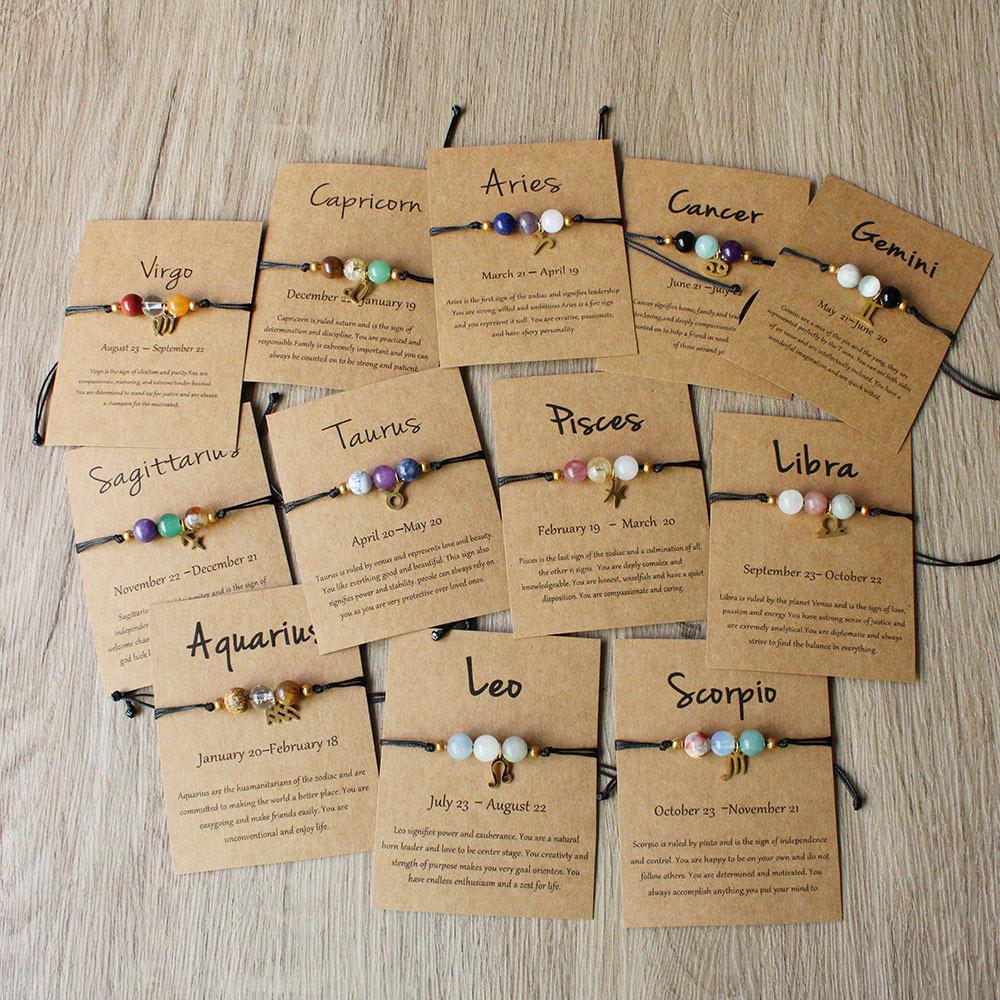 Ensemble de Bracelets Perles Signe Astrologique Pierre Naturelle Cadeaux Festifs Bijoux Mode Minimalistes Adaptés Au Port Quotidien Et Aux Cadeaux