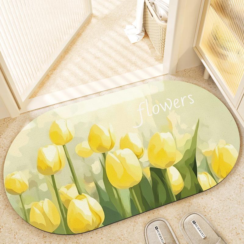 VIKAMA Fresh Romantic Flower Diatomite Living Room Bathroom Toilet Door Carpet Non-slip Durable Home Decoration