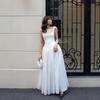 European and American Women's Clothing New Elegant Temperament Style White Square Collar Sleeveless Waist Large Skirt Dress Skirt