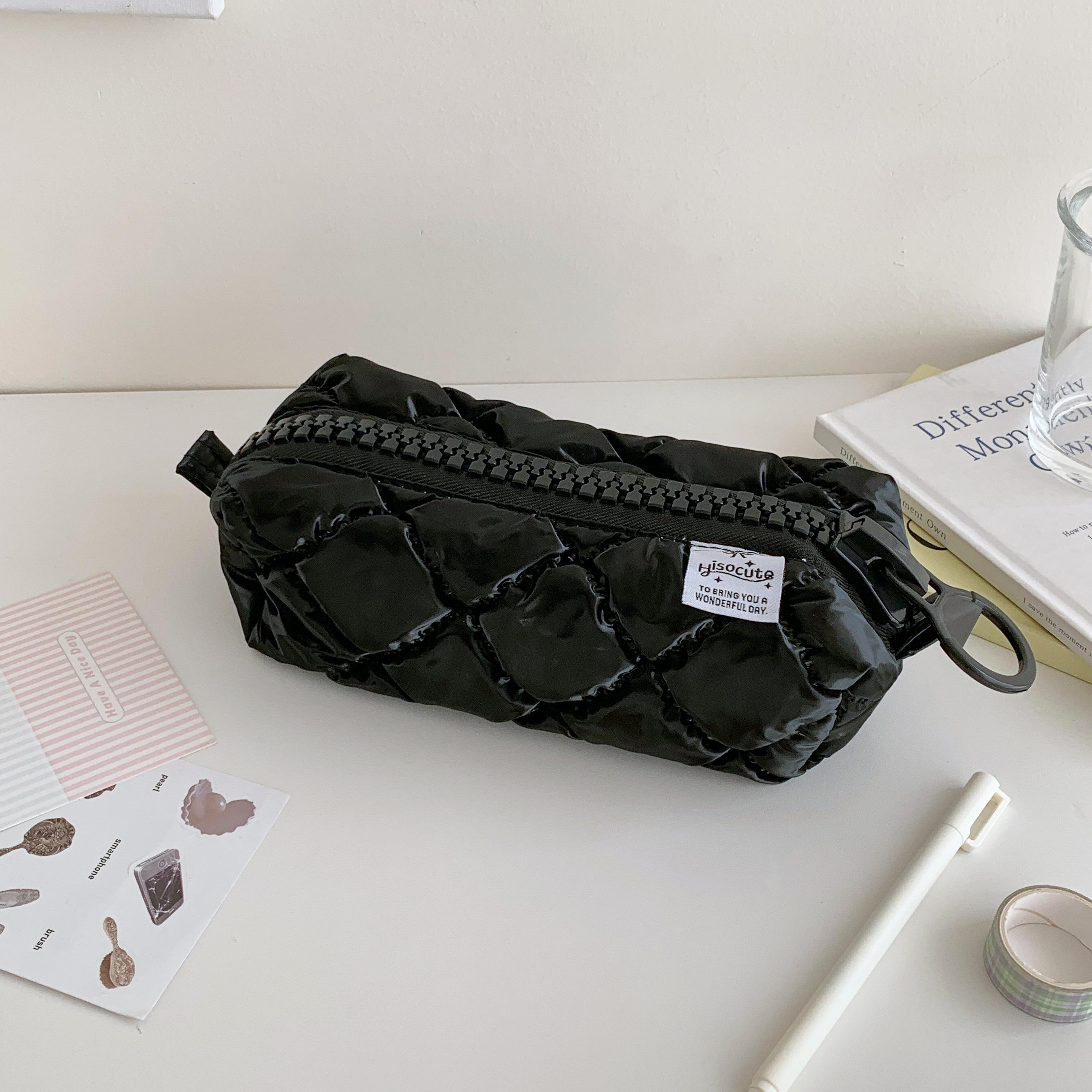 

Мягкий стеганый большой пенал на молнии для школьных канцелярских принадлежностей, сумка для ручек большой емкости чёрный