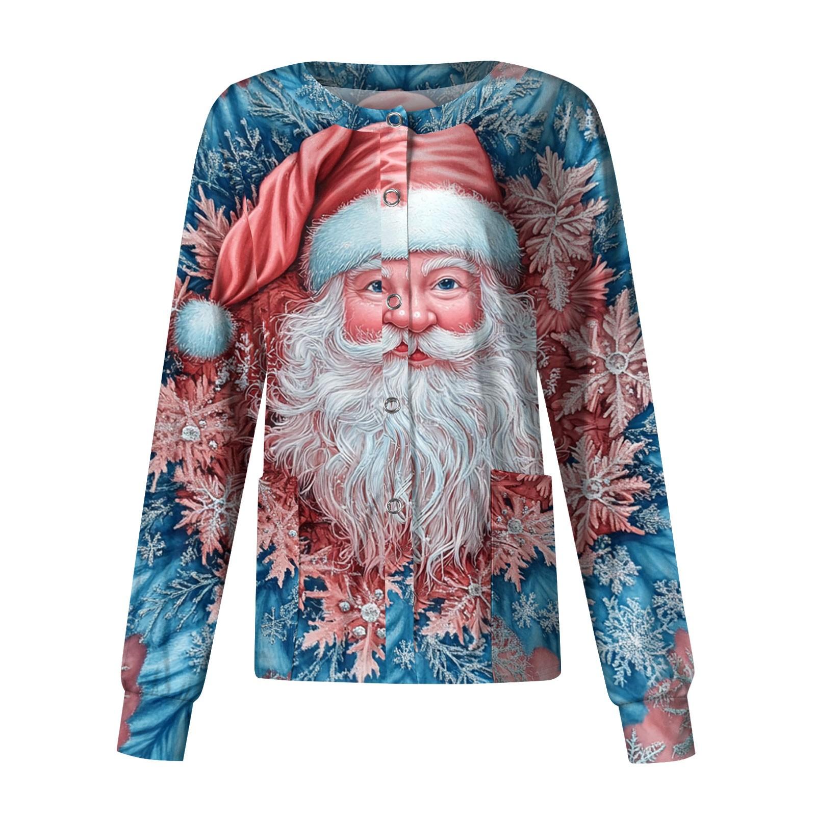 

Женская повседневная одежда с длинным рукавом и рождественским принтом, кардиган, верхняя одежда, униформа S циан