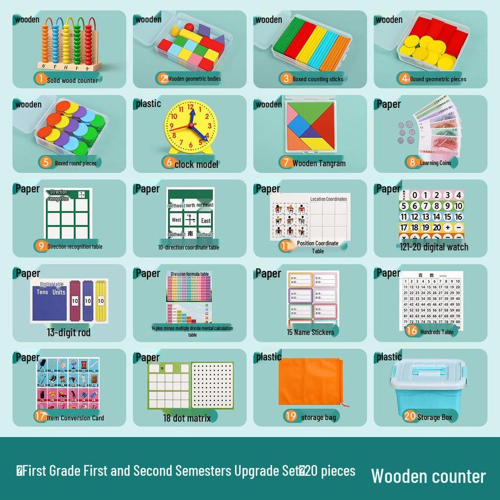 Elementary Math Manipulatives Set: First & Second Grade Abacus Learning Kit