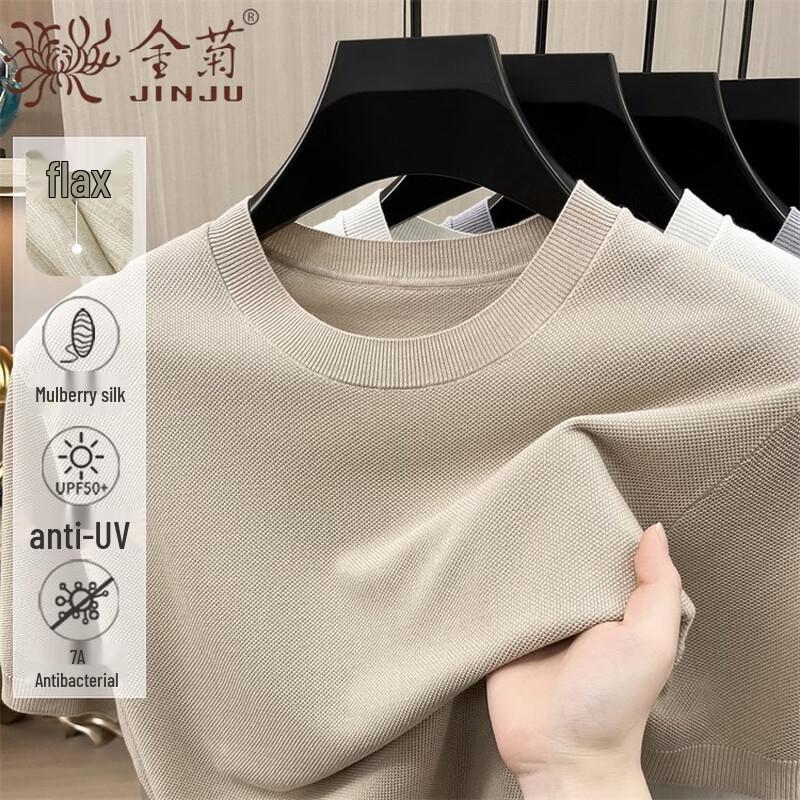 Jinjv Men s Mulberry Silk Blend Short Sleeve T-Shirt XL