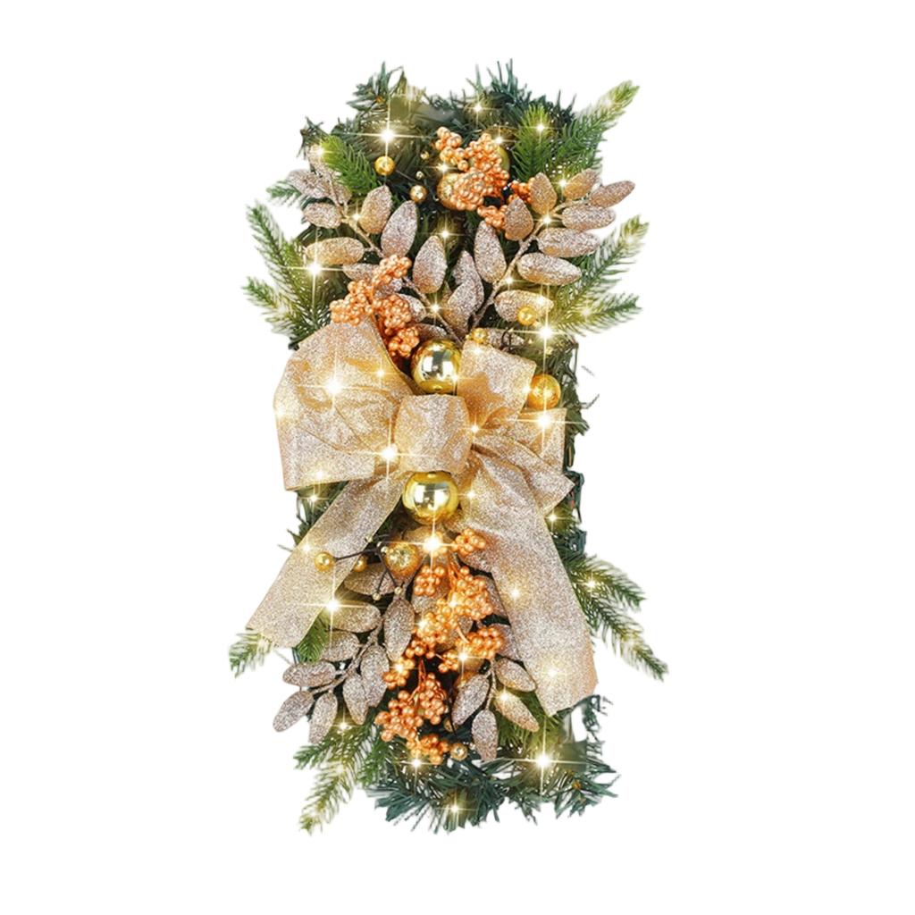 Christmas Wreath Door Curtain Decoration with LED Lights for Staircase Hanging Home Decor
