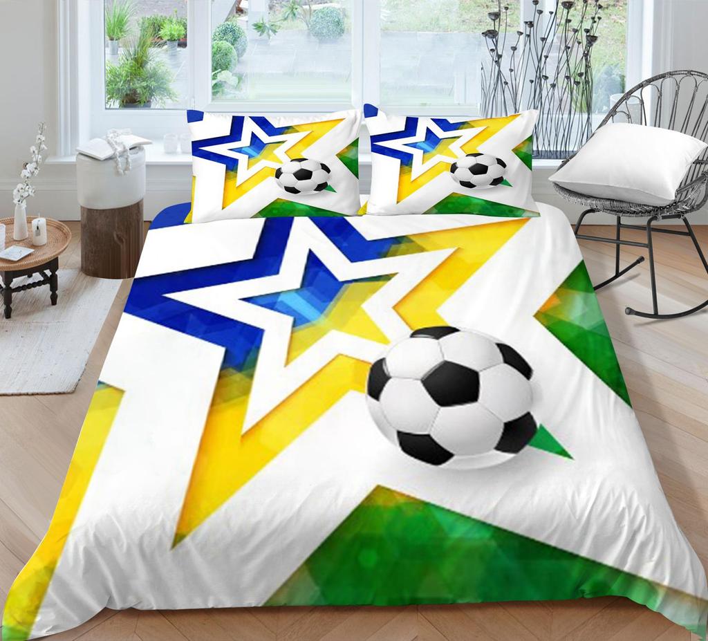 Copripiumino da calcio, Federa, Biancheria da letto, Copripiumino per camera da letto, Set per letto matrimoniale full size, 2/3 pezzi in morbido tessuto in microfibra per la casa