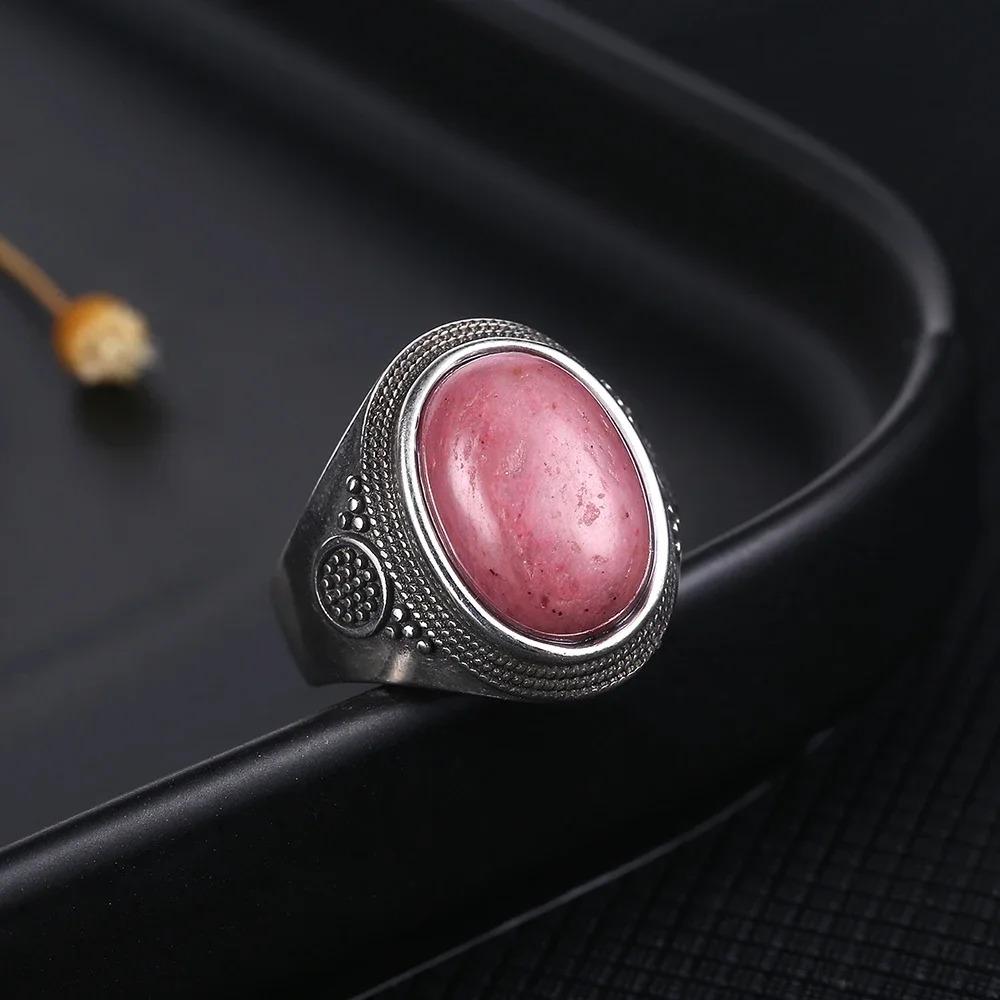 Anello Naturale Rodocrosite Pietra di Luna Donna Gioielli Placcati Rame 10x14MM Occhio di Tigre Grande Lapislazzuli Anello Retro da Festa Regalo