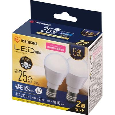 Energy-Saving Measures: Iris Ohyama LED Bulbs, E17, Wide Beam, 25W Equivalent, Daylight White, Set of 2, LDA2N-G-E17-2T72P
