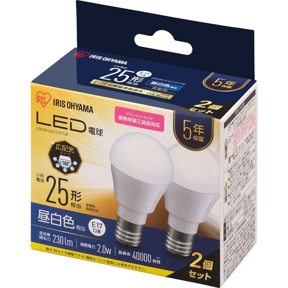 

Energy-Saving Measures: Iris Ohyama LED Bulbs, E17, Wide Beam, 25W Equivalent, Daylight White, Set of 2, LDA2N-G-E17-2T72P