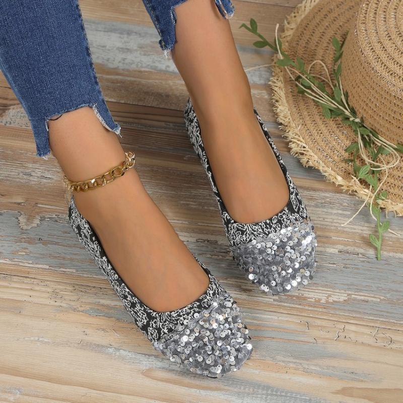 Women Flat Casual Rhinestones Shoes Women Autumn Slip-on Single Flat Shoes Breathable Lightweight Pointed Cloth Loafers Size 43