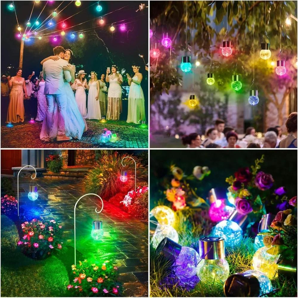 Solar Lanterns Outdoor Colored Hanging Solar Lights Waterproof Globes Garden Lights Decorative Light Up Ornaments for Fence Hook Tree Ornaments