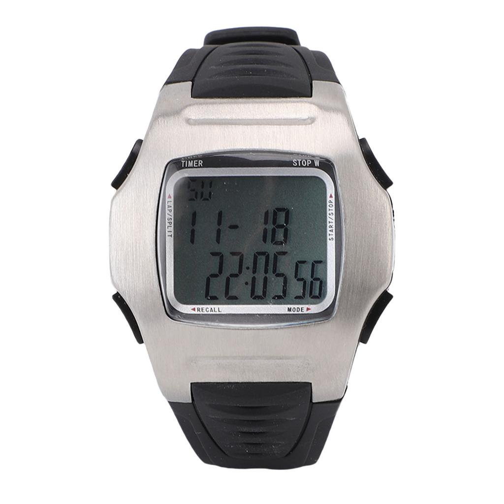 Soccer Game Referee Watch Digital Sports Wrist Watch Stopwatch Timer Alarm Stainless Steel Silver Case Black Rubber