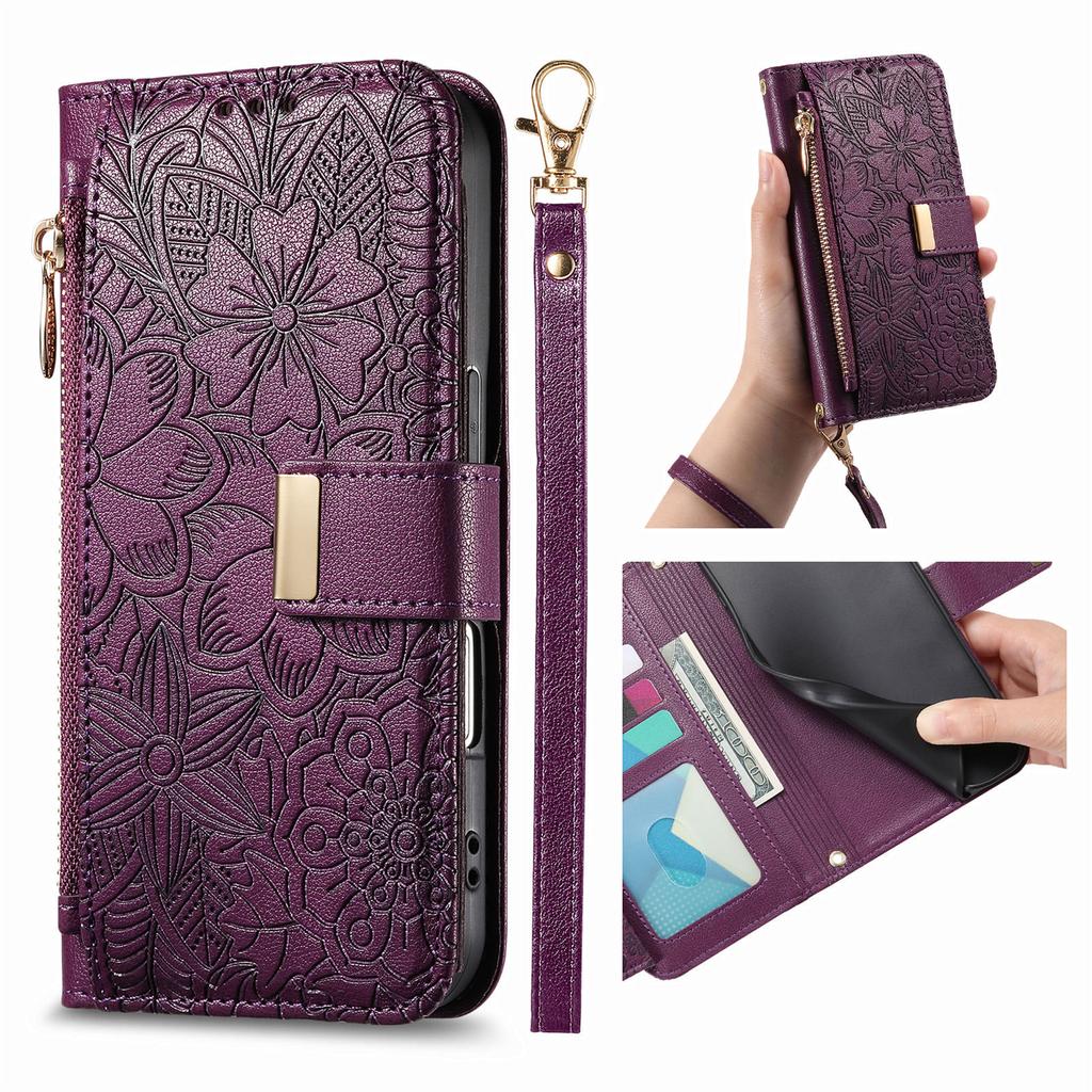 Floral Leather Wallet Case for Motorola Moto E15/G05/G15/G75/G85...Vintage All-in-One Card Holder w/Stand, Magnetic Closure & Wrist Strap