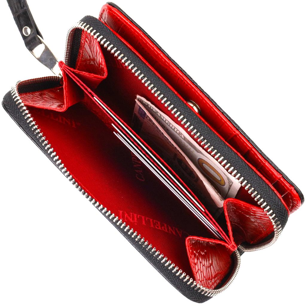 Stylish Medium-sized Women's Purse Made of Genuine Leather with Crocodile Embossing CANPELLINI 21911 Black