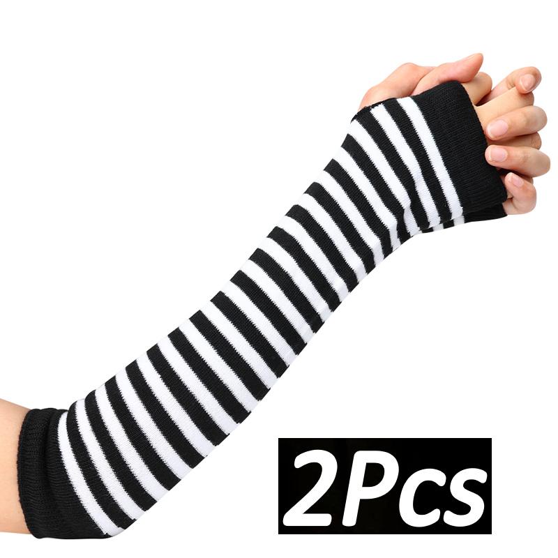 Lolita Long Socks Women's Leg Warmers Red Black Strip Arm Warmer Keep Sleeve Autumn Winter Crochet Socks Boot Cuffs Accessories