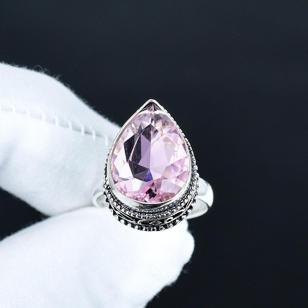Pink Kunzite Gemstone Ring, 925 Sterling Silver Jewelry, Handmade Ring, Pink Kunzite Statement Silver Ring, Birthday Gifts For Wadding
