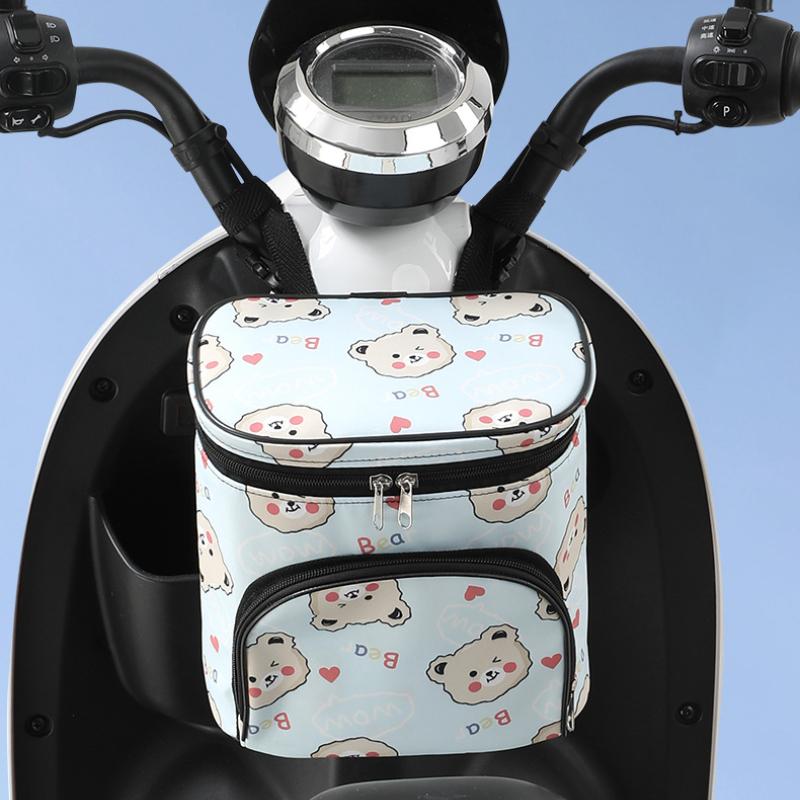 Electric Bicycle Storage Bag, Detachable Shoulder Strap, Large Capacity Front Storage Bag for Motorcycles and Scooters rosa