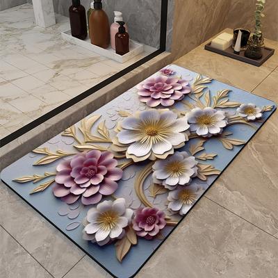 Luxe Badmat met Bloemenprint Badkamervoetmatten Tapijt Antislip Sneldrogend Douchemat Toilettapijten Deurmat Wasbaar