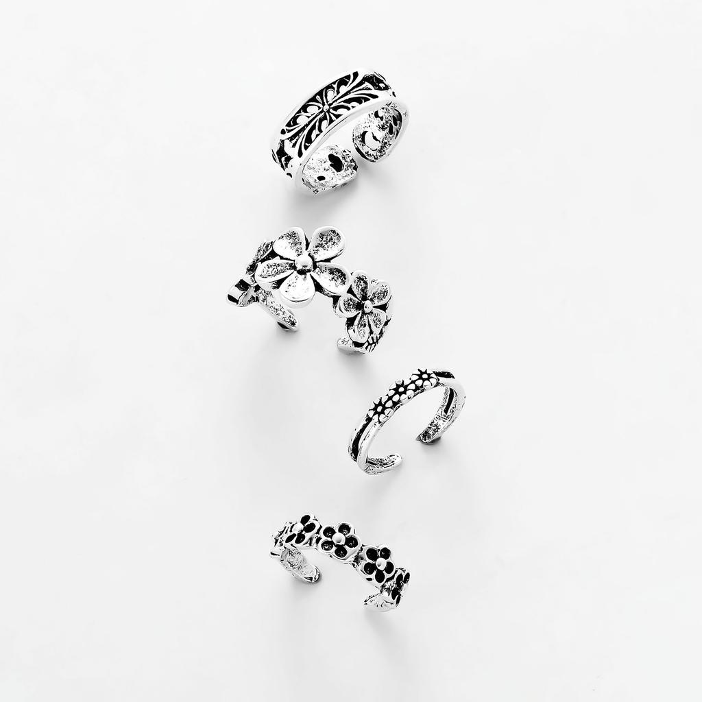 Retro Combination Foot Ring, Personalized Old Love Flower 13-Piece Set Open Foot Decoration