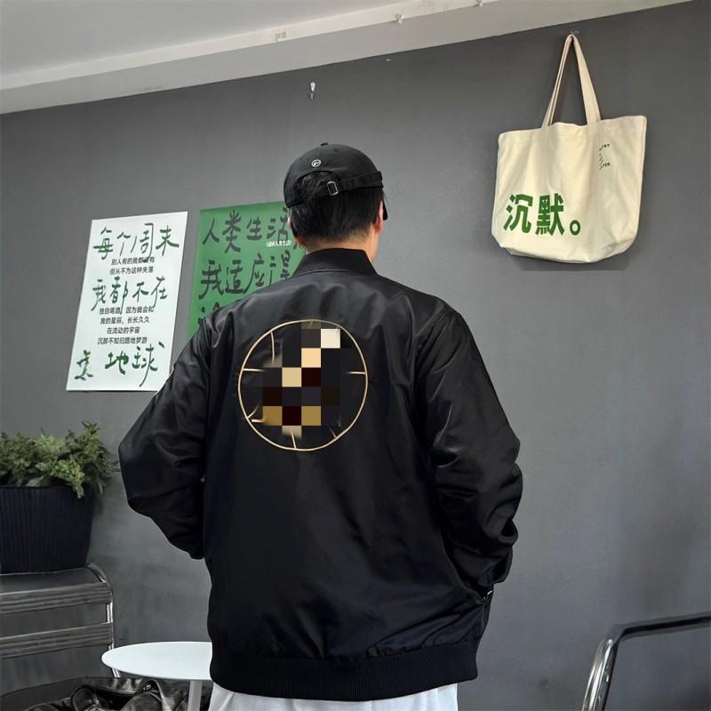 Mens Embroidered Loose Baseball Jacket Casual Solid Color Outerwear