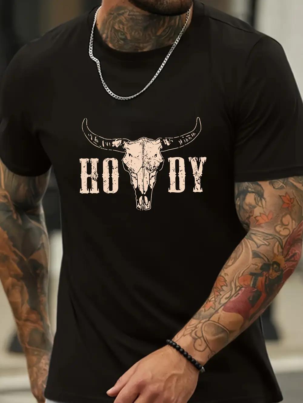 Cotton T-shirt with Bull Skull Graphic XXXL