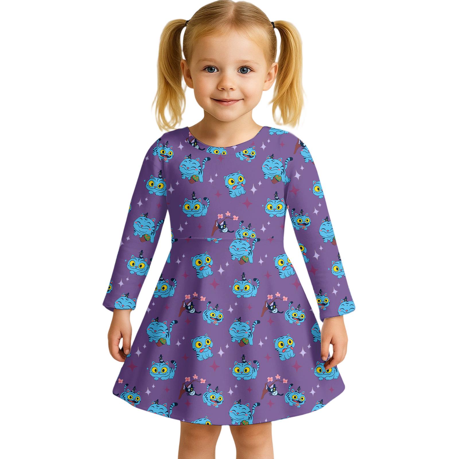 

Kids Girls Casual Daily Dress Cute Cartoon Print Long Sleeves Dance Wear Princess Dress 2-12 Years 100 синий