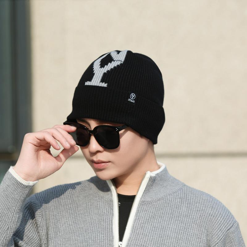 New Thermal Knitted Wool Hat Men'S Pullover Hat Solid Color Versatile Casual Outdoor Letter Cold Hat