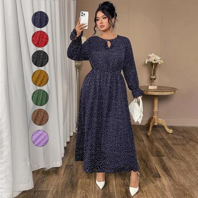 New Summer Printed Large Size Women's Dress with Polka Dot Fashion Loose Long Sleeve Women's Long Dresses Elegant Casual A Line Beach Ladies Dress