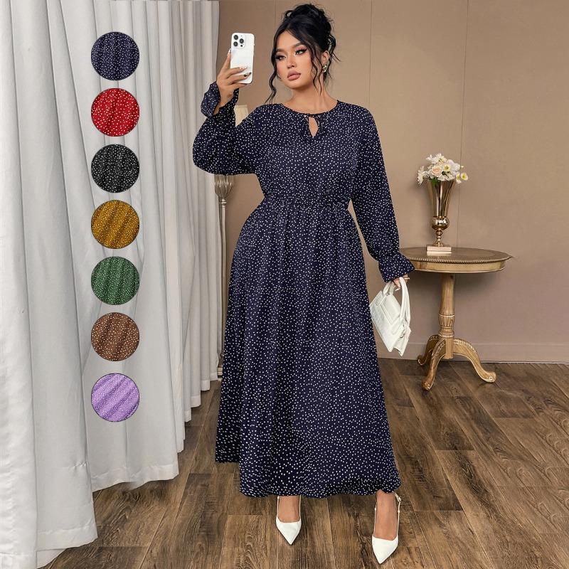 New Summer Printed Large Size Women's Dress with Polka Dot Fashion Loose Long Sleeve Women's Long Dresses Elegant Casual A Line Beach Ladies Dress