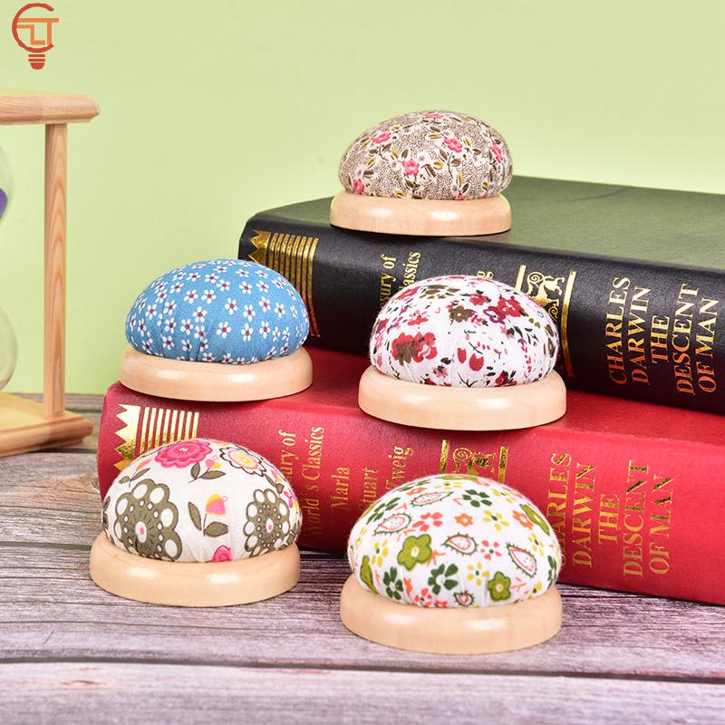 1pc Wood Bottom Base Needle Pin Cushion Holder PP Cotton Needle Insert Sewing Stitch Needlework DIY Craft Set Brand New