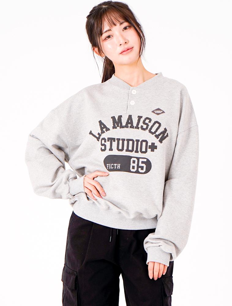 LA MAISON STUDIO La Maison Essential Crop Henley Neck Melangray(Fcg1Ts682M)