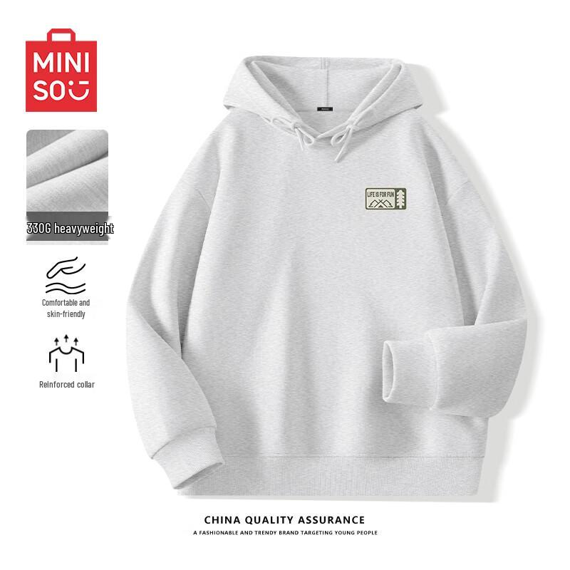 MINISO Men's Heavyweight Pullover Hoodie with Green Pine Chest Logo